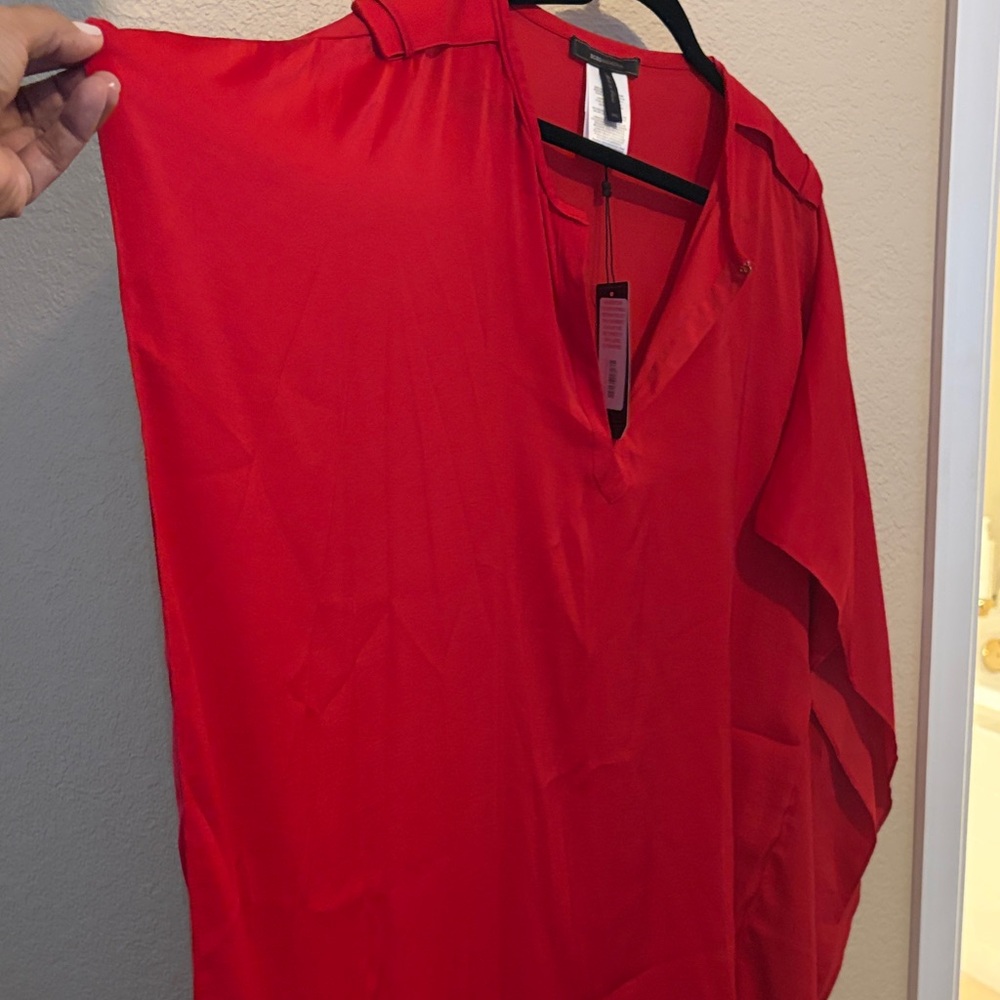 Red V-Neck Blouse